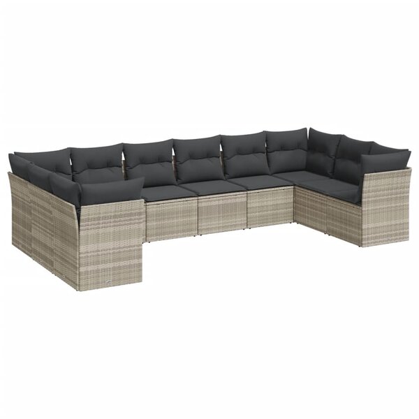 vidaXL Salon de jardin avec coussins 10 Pièces gris clair résine tressée