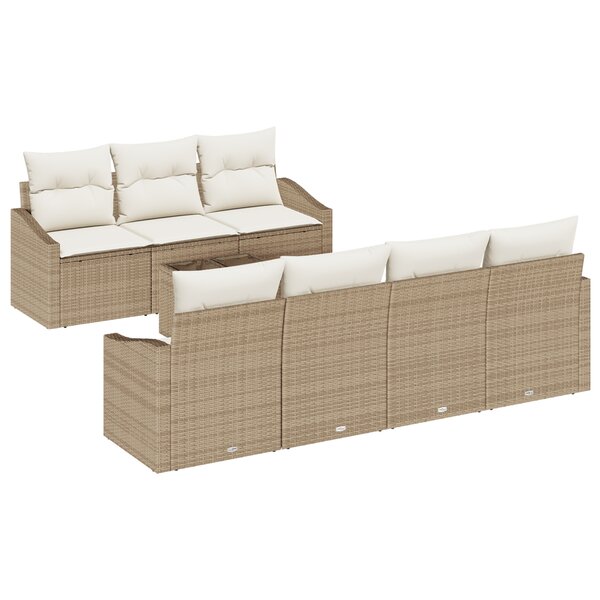 vidaXL Ensemble de Salle à Manger de Jardin 8 Pièces avec Coussins en Rattan Poly Beige