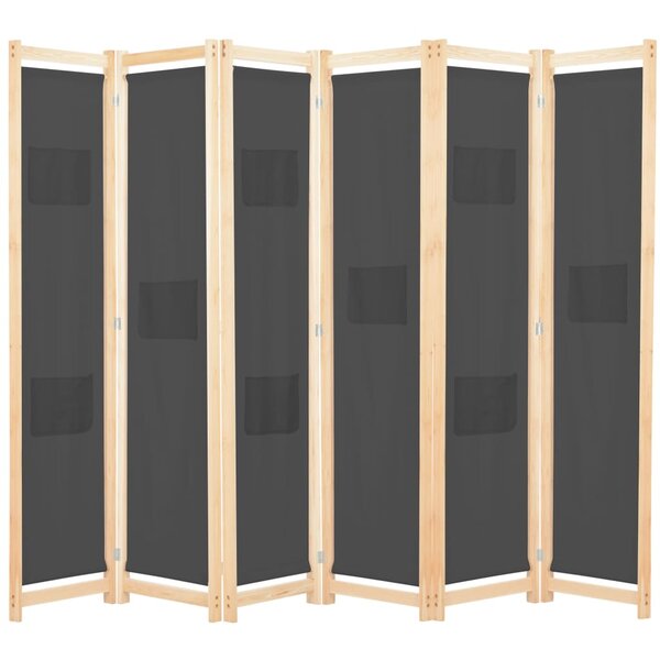vidaXL Cloison de séparation 6 panneaux Gris 240 x 170 x 4 cm Tissu