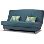 COMFORT BULTEX Banquette clic - Tissu bleu + Coussins déco jungle - 193 x 95 x 101- MONA