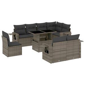 vidaXL Salon de jardin 9 Pièces avec coussins gris résine tressée