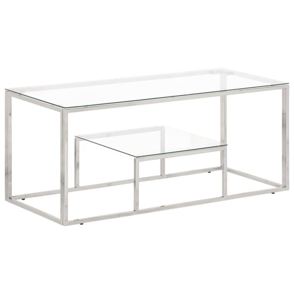 vidaXL Table basse argenté acier inoxydable et verre trempé