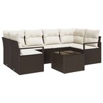 Ensemble de Canapé de Jardin 7 Pièces avec Coussins Marron Poly Rattan