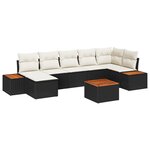 Ensemble de canapé de jardin 8 pièces avec coussins noirs en poly rattan et acacia