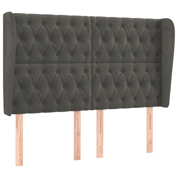 vidaXL Tête de lit avec oreilles Gris foncé 147x23x118/128 cm Velours