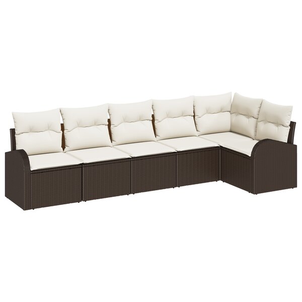 Ensemble de canapé de jardin 6 pièces avec coussins en rotin poly marron