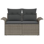 Canapé de jardin 2 places avec rangement et coussins en poly rattan gris