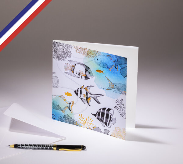 Carte double florilège créée et imprimée en france - fond sous-marin