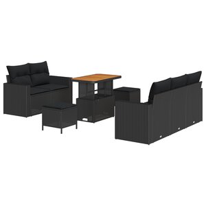 Ensemble de canapé de jardin 8 pièces avec coussins Rattan noir poly Acacia
