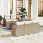 Ensemble de Canapés de Jardin 6 Pièces avec Coussins Beige Rattan Poly