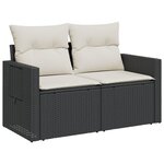 vidaXL Canapé de jardin avec coussins 2 places noir résine tressée