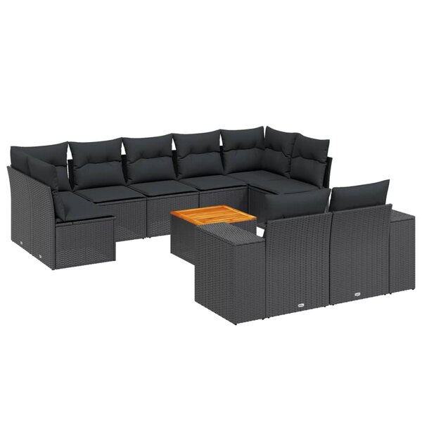 vidaXL Salon de jardin 10 Pièces avec coussins noir résine tressée