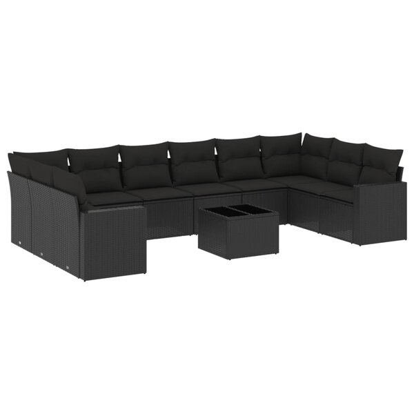 vidaXL Salon de jardin 11 Pièces avec coussins noir résine tressée