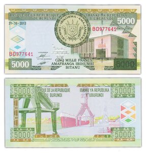 Billet de collection 5000 francs 2013 burundi - neuf - p48c