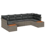vidaXL Ensemble de Canapés de Jardin 7 Pièces avec Coussins Gris Poly Rattan Acacia