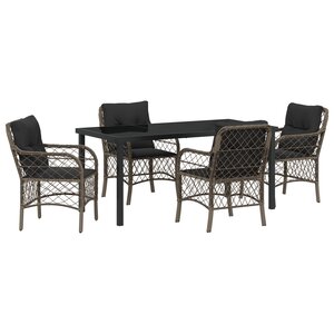 vidaXL Ensemble de Salle à Manger de Jardin de 5 Pièces avec Coussins en Rattan Poly Gris