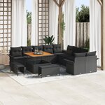 Ensemble de Canapés de Jardin de 13 Pièces avec Coussins Noir Poly Rattan Acacia