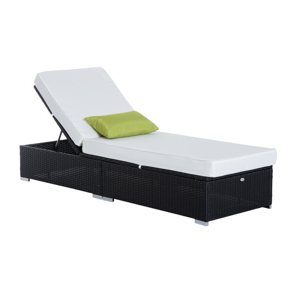 Bain de soleil transat grand confort 195L x 68l x 31H cm dossier inclinable multi-positions matelas épaisseur 10 cm crème résine tressée 4 fils noir