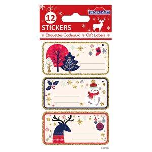 12 étiquettes adhésives de Noël - Style scandinave