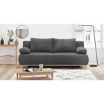 Banquette convertible 3 places MIKA - Velours côtelé gris foncé - Coffre de rangement - 192 x 84 x 93 cm