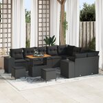 Ensemble de Canapés de Jardin 12 Pièces avec Coussins Noir Rattan Poly Acacia