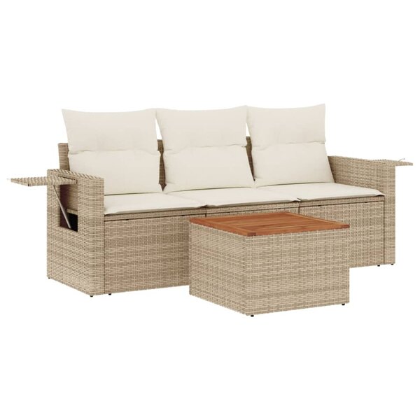 vidaXL Salon de jardin avec coussins 4 Pièces beige résine tressée