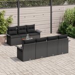 Ensemble de Canapés de Jardin de 8 Pièces avec Coussins Noir Poly Rotin Acacia