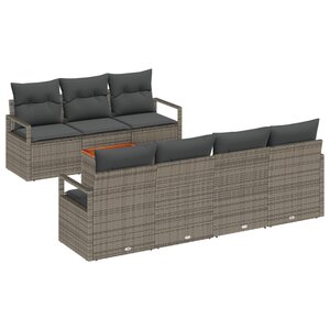 Ensemble de 8 Canapés de Jardin avec Coussins en Gris Poly Rattan Acacia