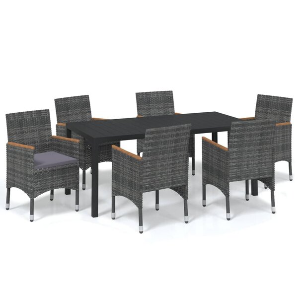 vidaXL Mobilier à dîner de jardin et coussins 7Pièces Résine tressée Gris