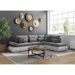 Canapé d'angle réversible convertible SEVARA 4 places - PU blanc et tissu gris clair - Coffre de rangement - 267 x 200 x 90 cm