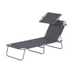 Transat bain de soleil pliable grand confort dossier et pare-soleil réglable multi-positions gris