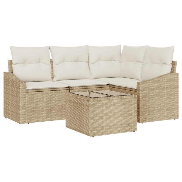 vidaXL Ensemble de salle à manger de jardin 5 pièces avec coussins en poly rattan marron