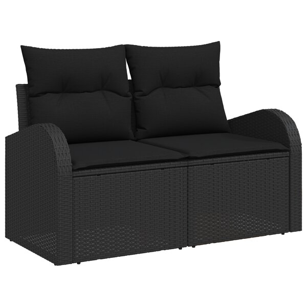 vidaXL Canapé de jardin 2 places avec rangement & coussins noirs en poly rotin