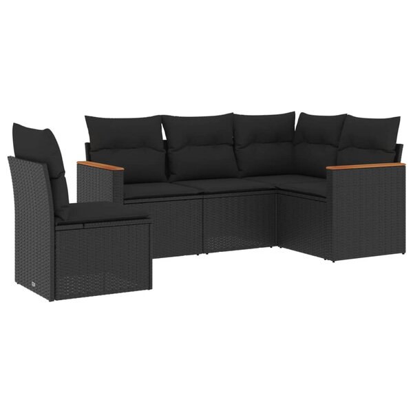 vidaXL Salon de jardin 5 Pièces avec coussins noir résine tressée