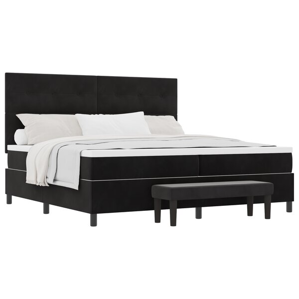 vidaXL Lit avec sommier et matelas & banc noir 200x200 cm en velours