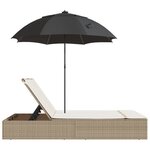 vidaXL Chaise longue double avec coussins et parasol beige poly rotin