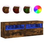 vidaXL Meubles TV muraux et lumières LED 2Pièces chêne fumé 60x30x40 cm
