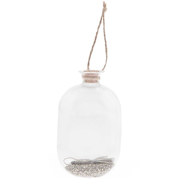 Bouteille en verre avec paillettes argentées à suspendre