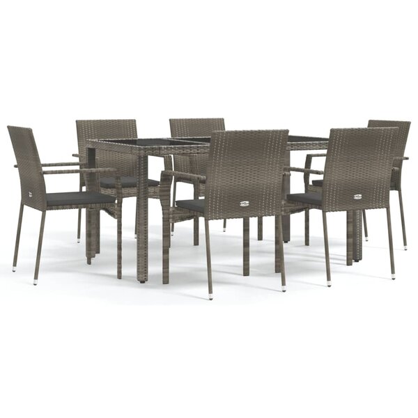 vidaXL Ensemble à manger jardin et coussins 7 Pièces gris rotin