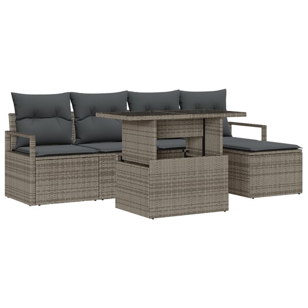 Ensemble de Sofa de Jardin 6 Pièces avec Coussins Rattan Poly Gris