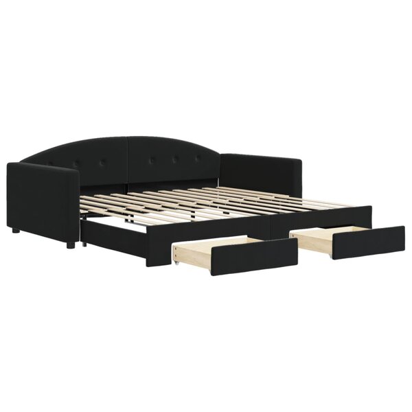 vidaXL Lit de jour avec gigogne et tiroirs sans matelas noir 100x200cm