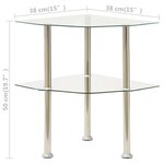 vidaXL Table d'appoint 2 niveaux Transparent 38x38x50 cm Verre trempé