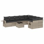vidaXL Salon de jardin avec coussins 10 Pièces gris clair résine tressée