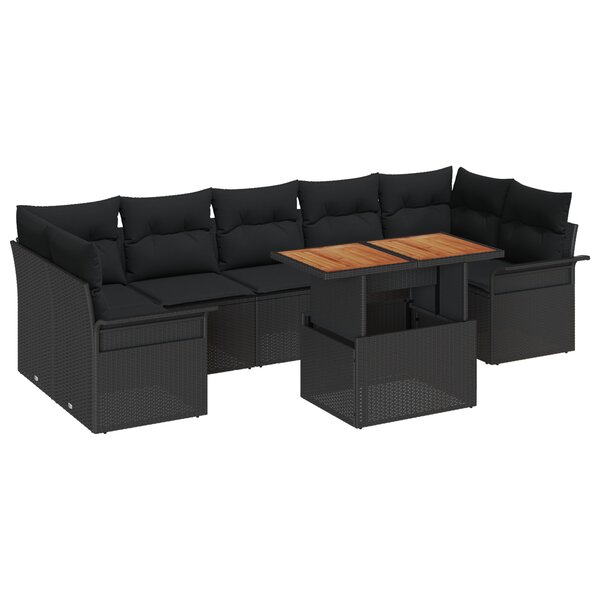 Set de Canapé de Jardin 8 Pièces avec Coussins en Rattan Poly Noir vidaXL