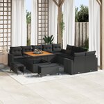 Ensemble de Canapé de Jardin vidaXL 13 pièces avec Coussins Noir Poly Rattan Acacia