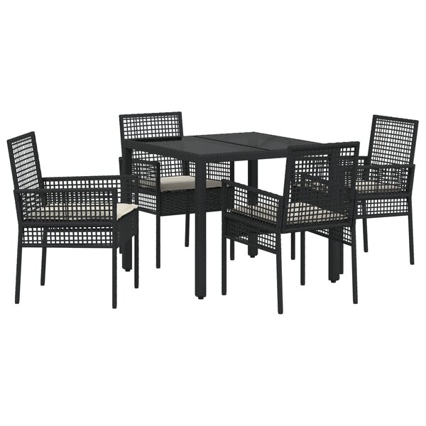 Ensemble de salle à manger de jardin 5 pièces avec coussins en poly rattan noir