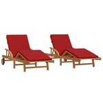 vidaXL Chaises longues 2 Pièces avec coussins et roues en bois massif d'acacia