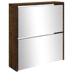 vidaXL Armoire à chaussures miroir à 2 niveaux Chêne fumé 63x17x67 cm