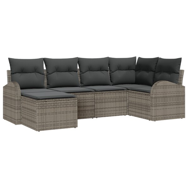Set de canapés de jardin 6 pièces avec coussins gris en rotin synthétique