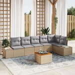 vidaXL Ensemble de canapé de jardin 7 pièces avec coussins beige en poly rotin